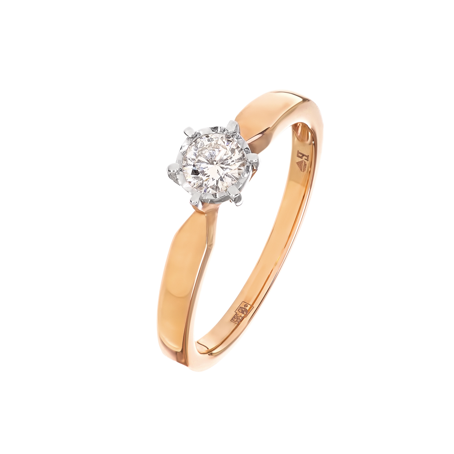 Кольцо в стиле Tiffany с бриллиантом в розовом золоте от магазина LunaLu