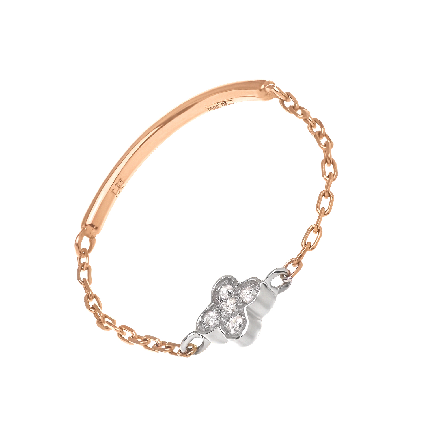 Кольцо с бриллиантами на цепи из розового золота от магазина LunaLu