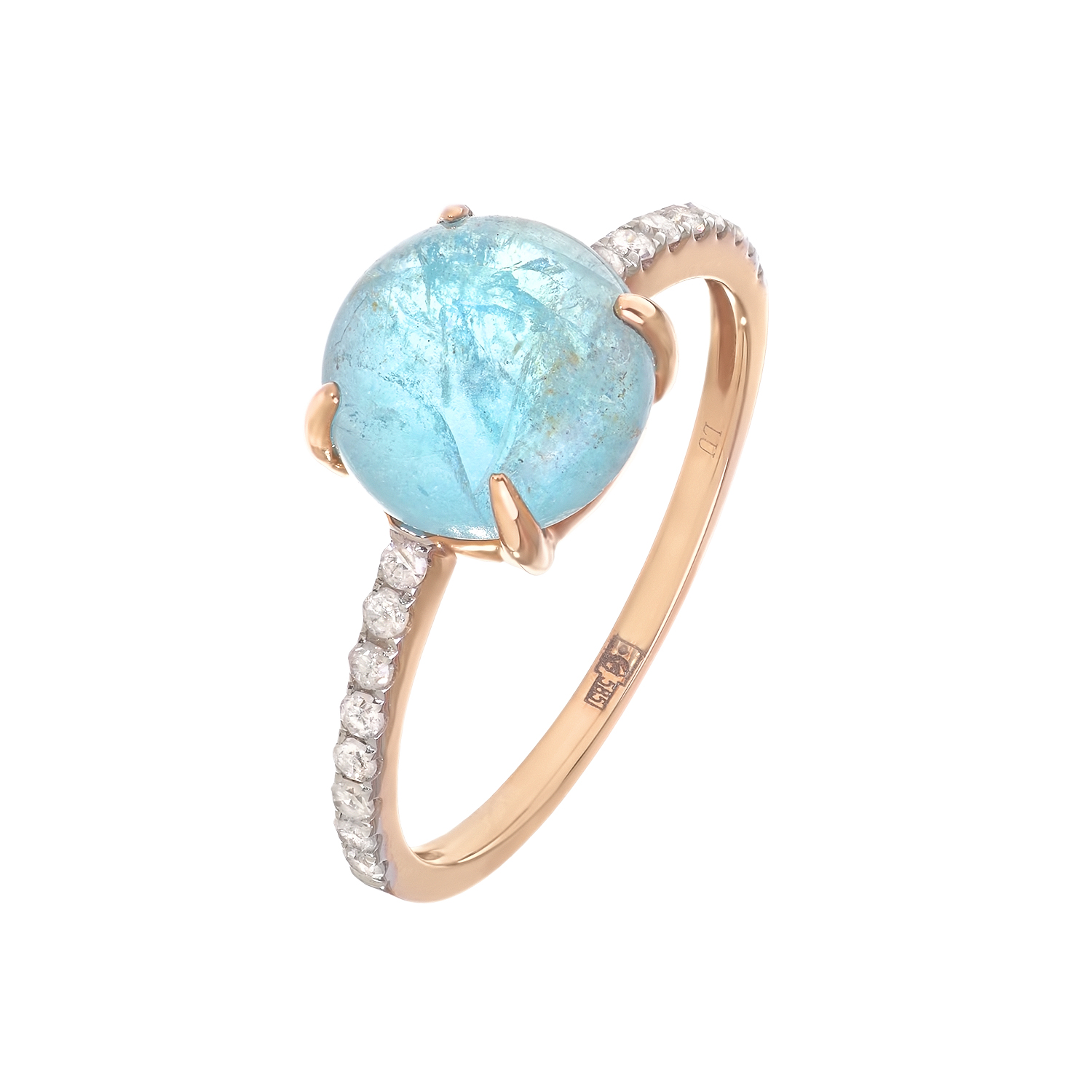 Кольцо с апатитом и бриллиантами в розовом золоте от магазина LunaLu