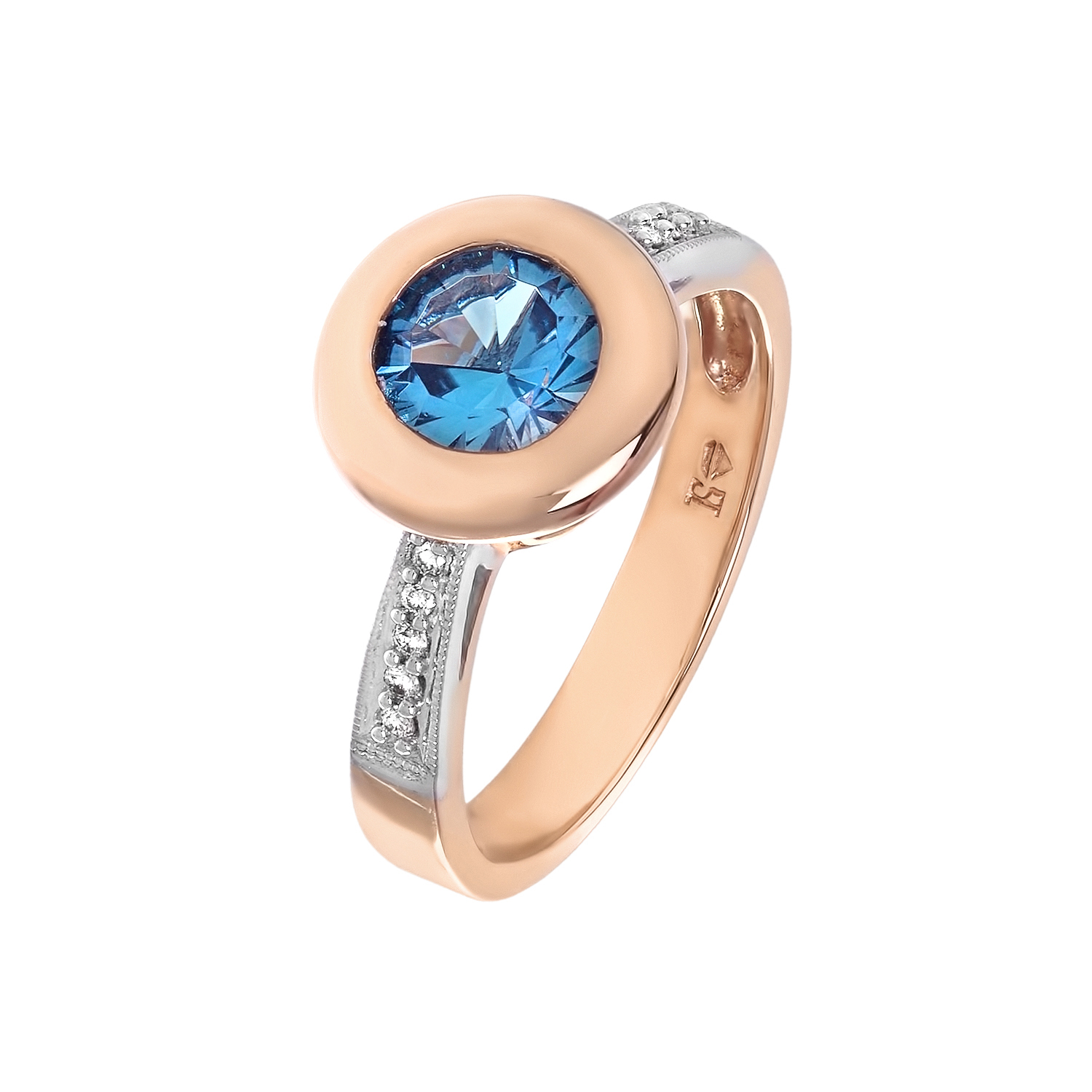 Кольцо с круглым топазом и бриллиантами в розовом золоте от магазина LunaLu