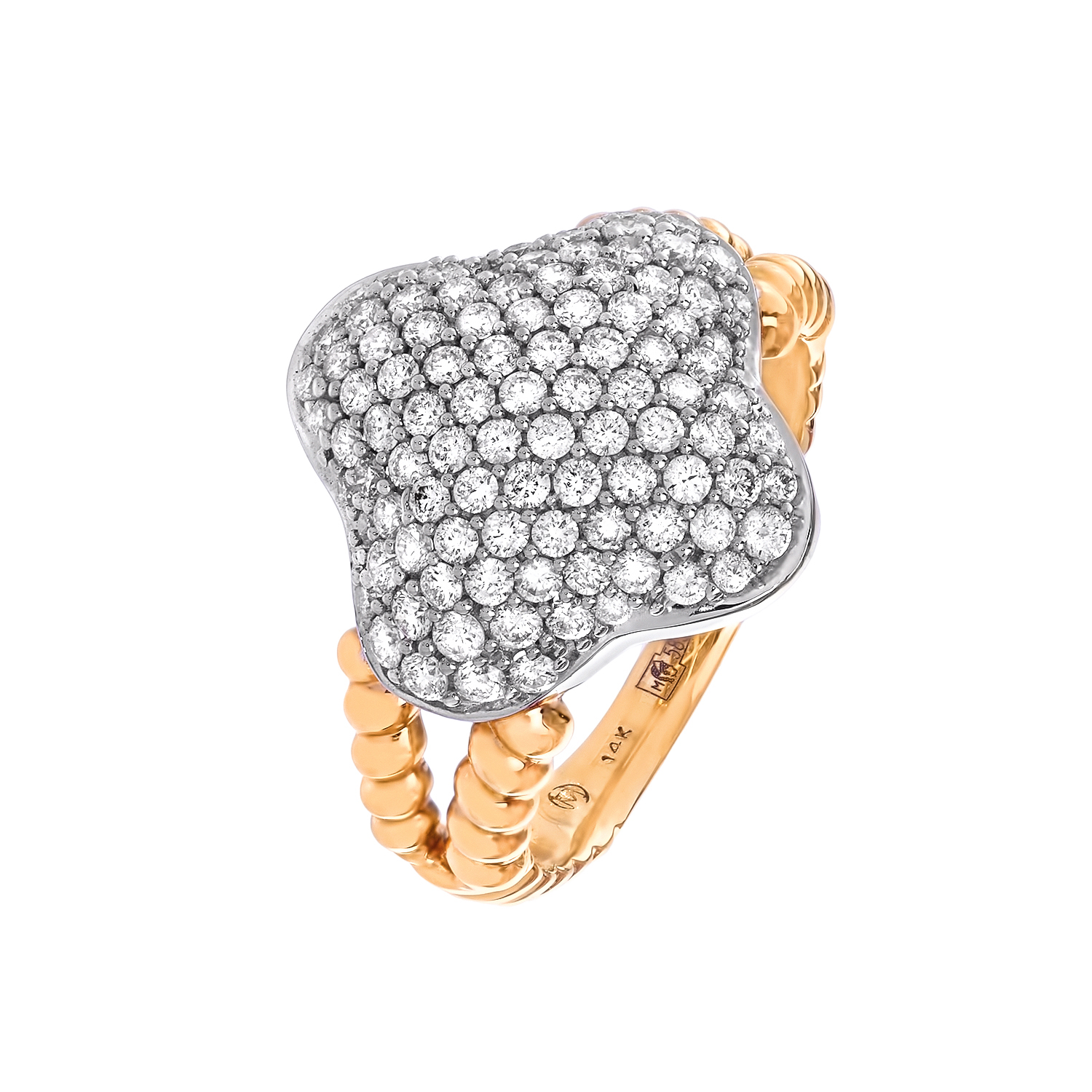 Усыпанное бриллиантами кольцо в желтом золоте  от магазина LunaLu