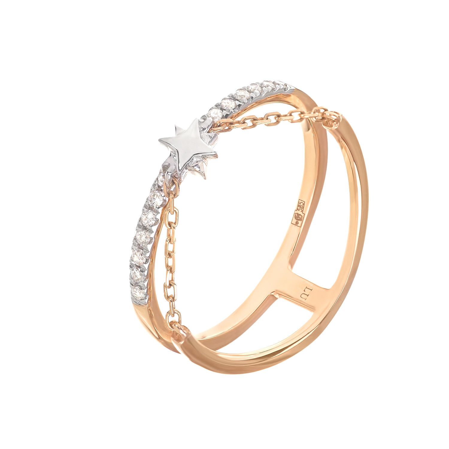Двойное кольцо с бриллиантами в розовом золоте от магазина LunaLu