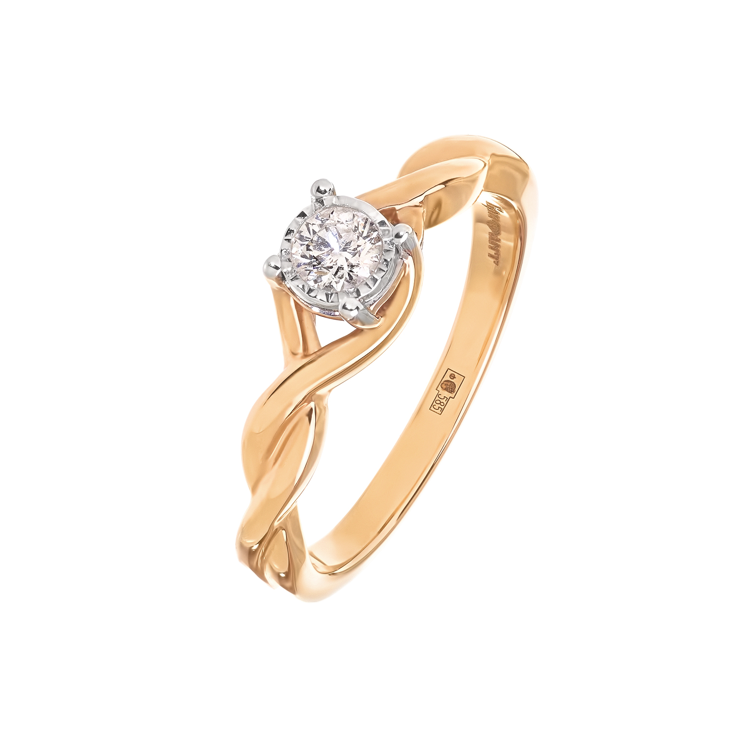 Кольцо в розовом золоте с бриллиантом "Солнышко" от магазина LunaLu