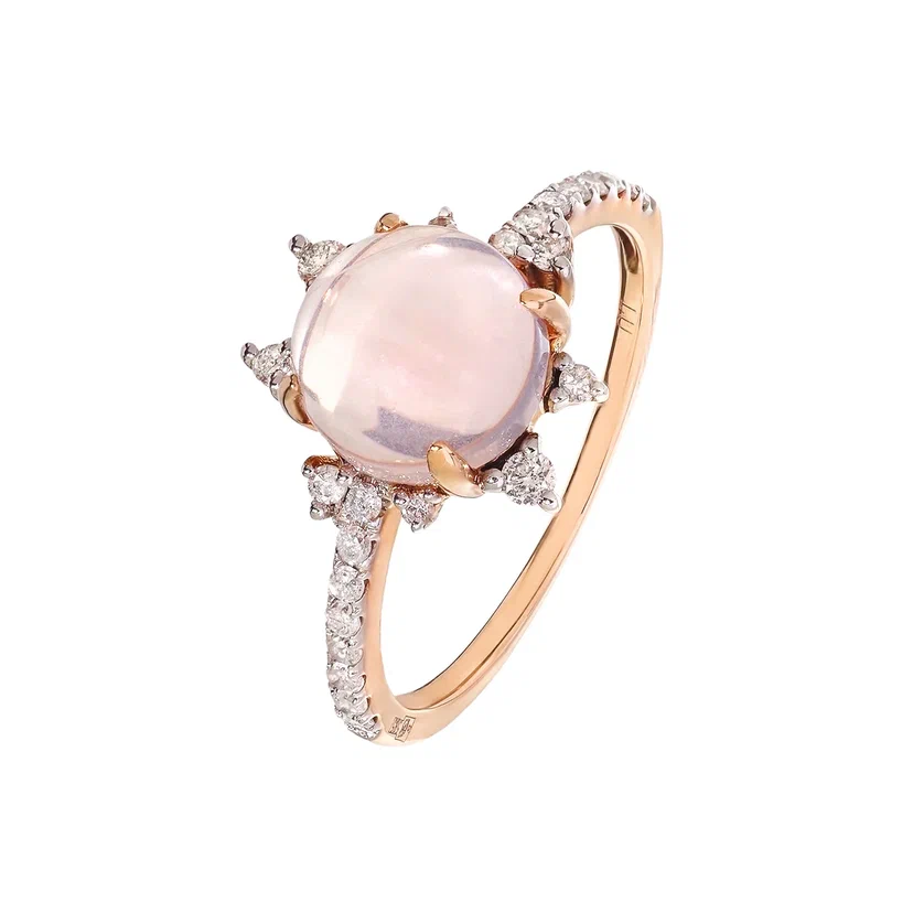 Кольцо золотое с розовым кварцем и бриллиантами от магазина LunaLu
