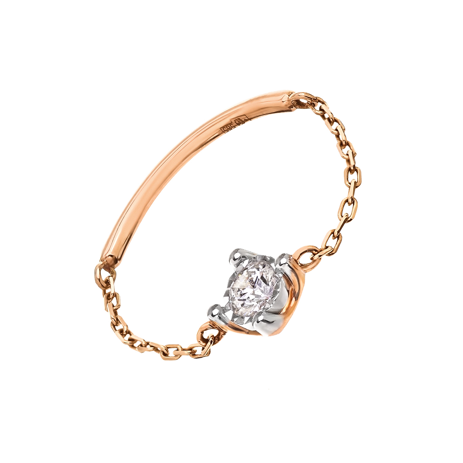 Кольцо на цепи с бриллиантом в розовом золоте от магазина LunaLu