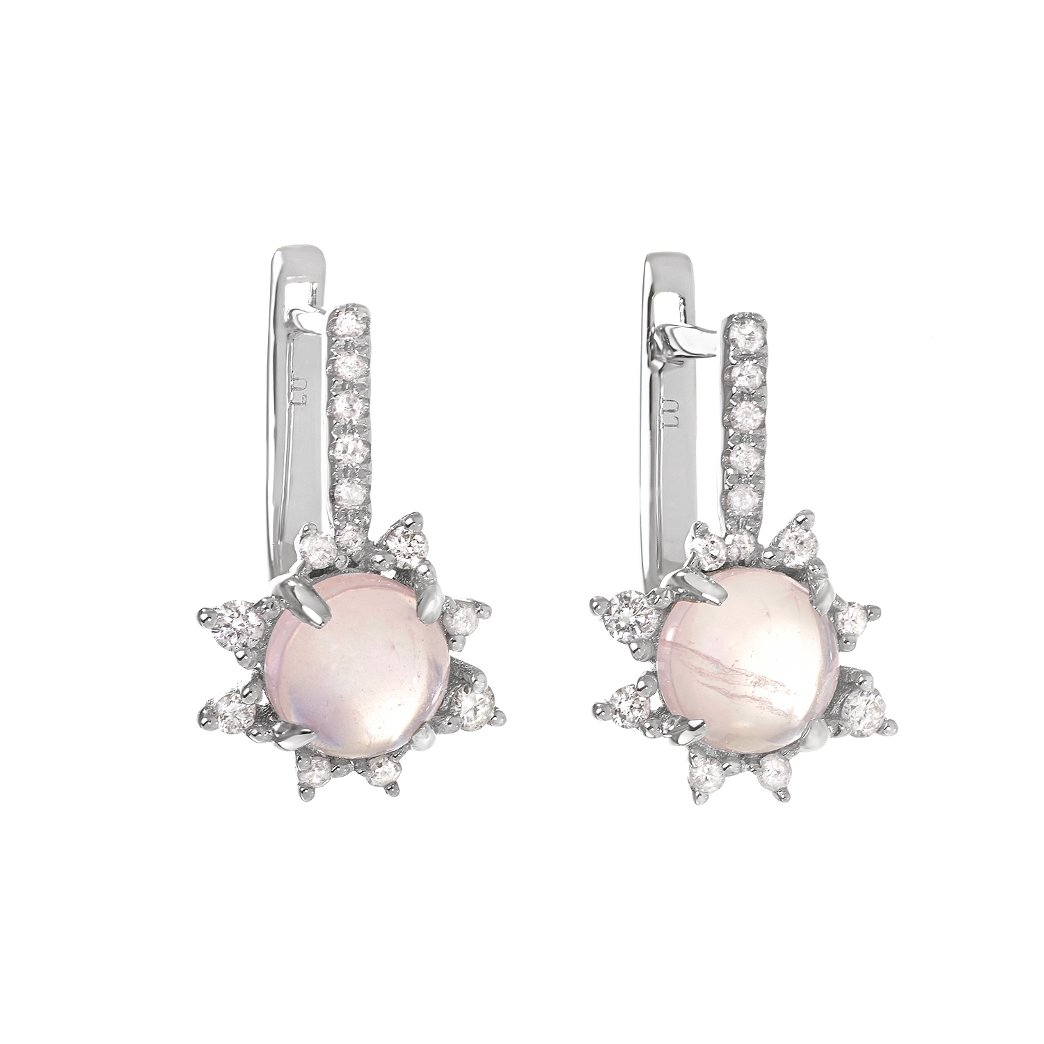Серьги "Цветок" из бриллиантов и розового кварца в белом золоте от магазина LunaLu