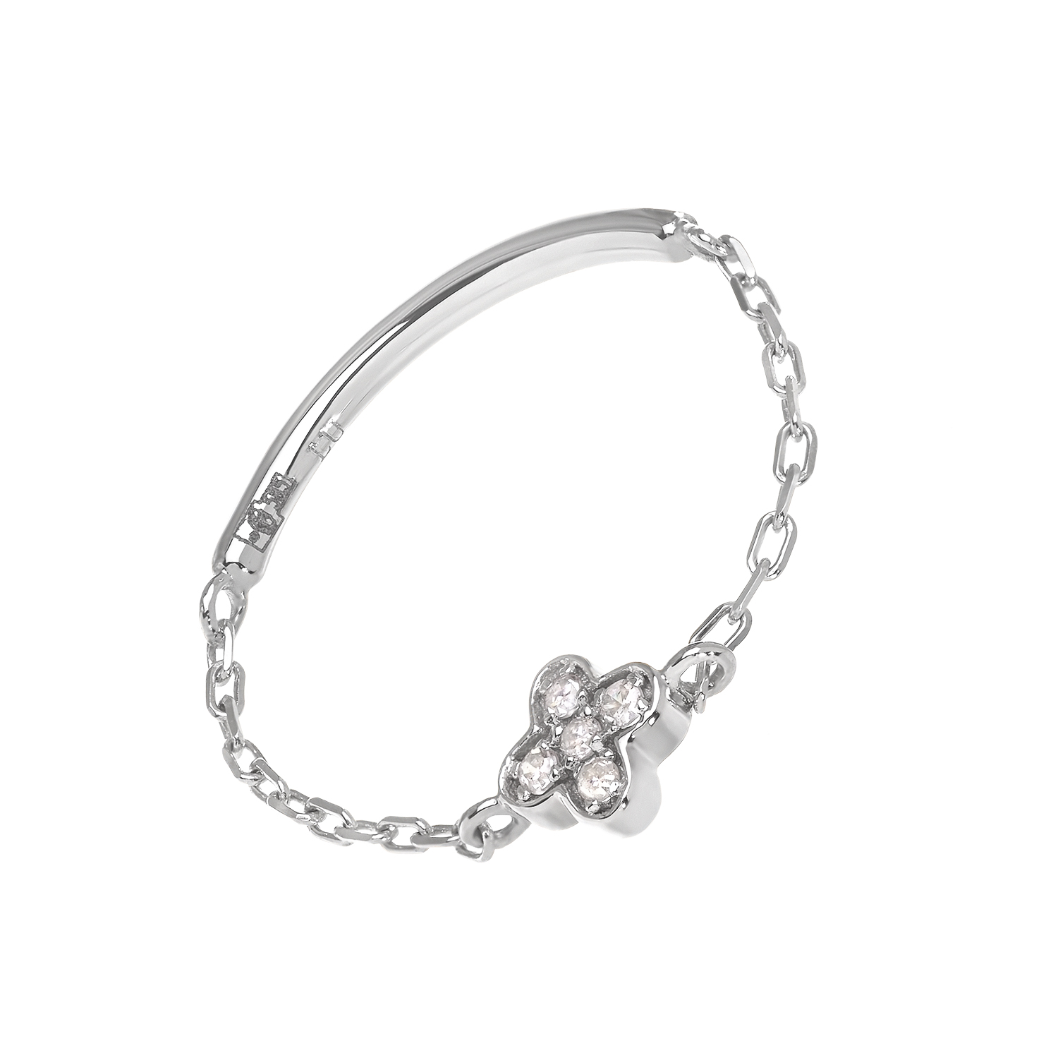 Кольцо на цепи с бриллиантами в белом золоте "Клевер" от магазина LunaLu