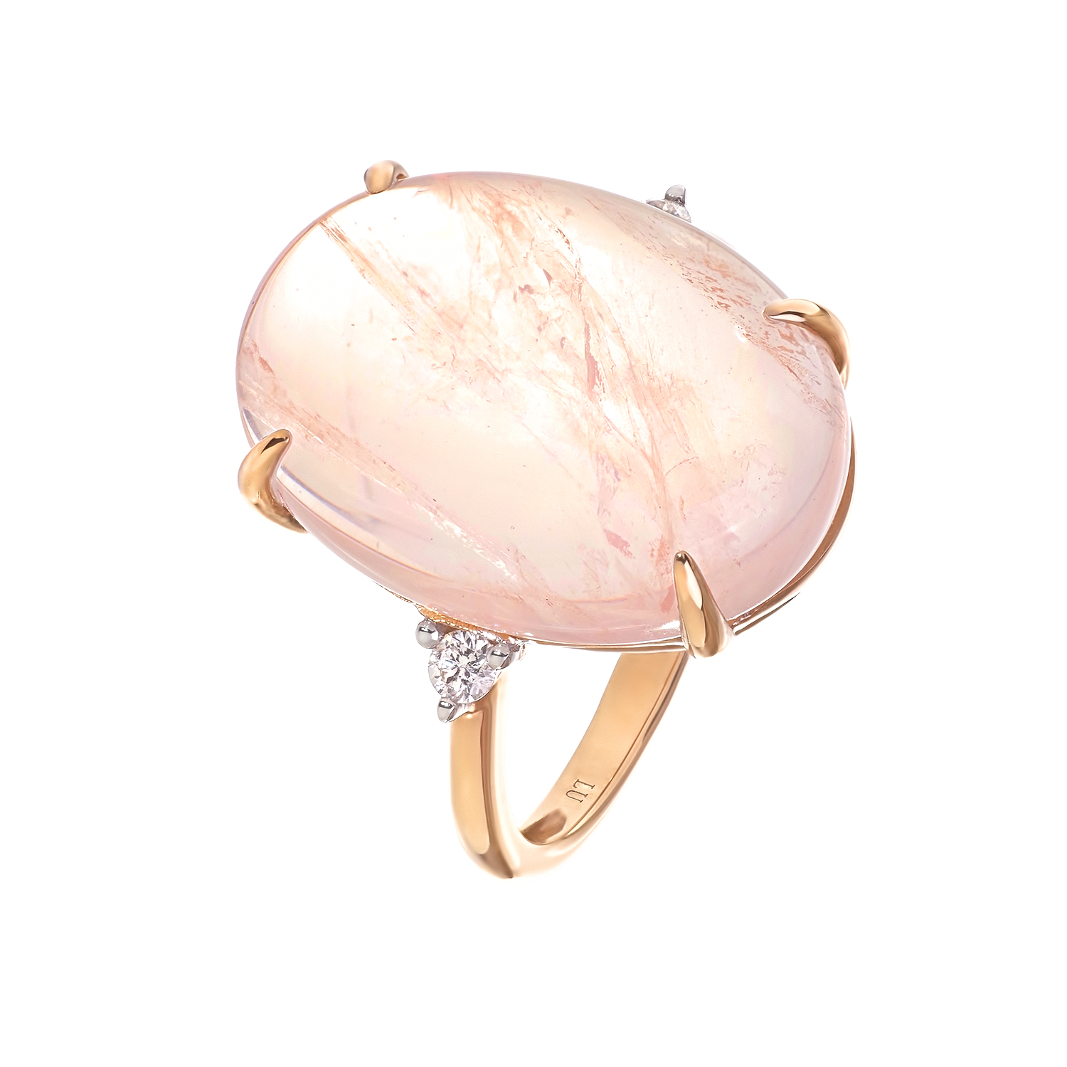 Кольцо с крупным розовым кварцем и бриллиантами в розовом золоте от магазина LunaLu