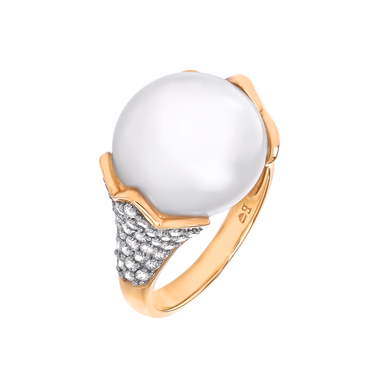 Кольцо с жемчужиной и бриллиантами в желтом золоте от магазина LunaLu