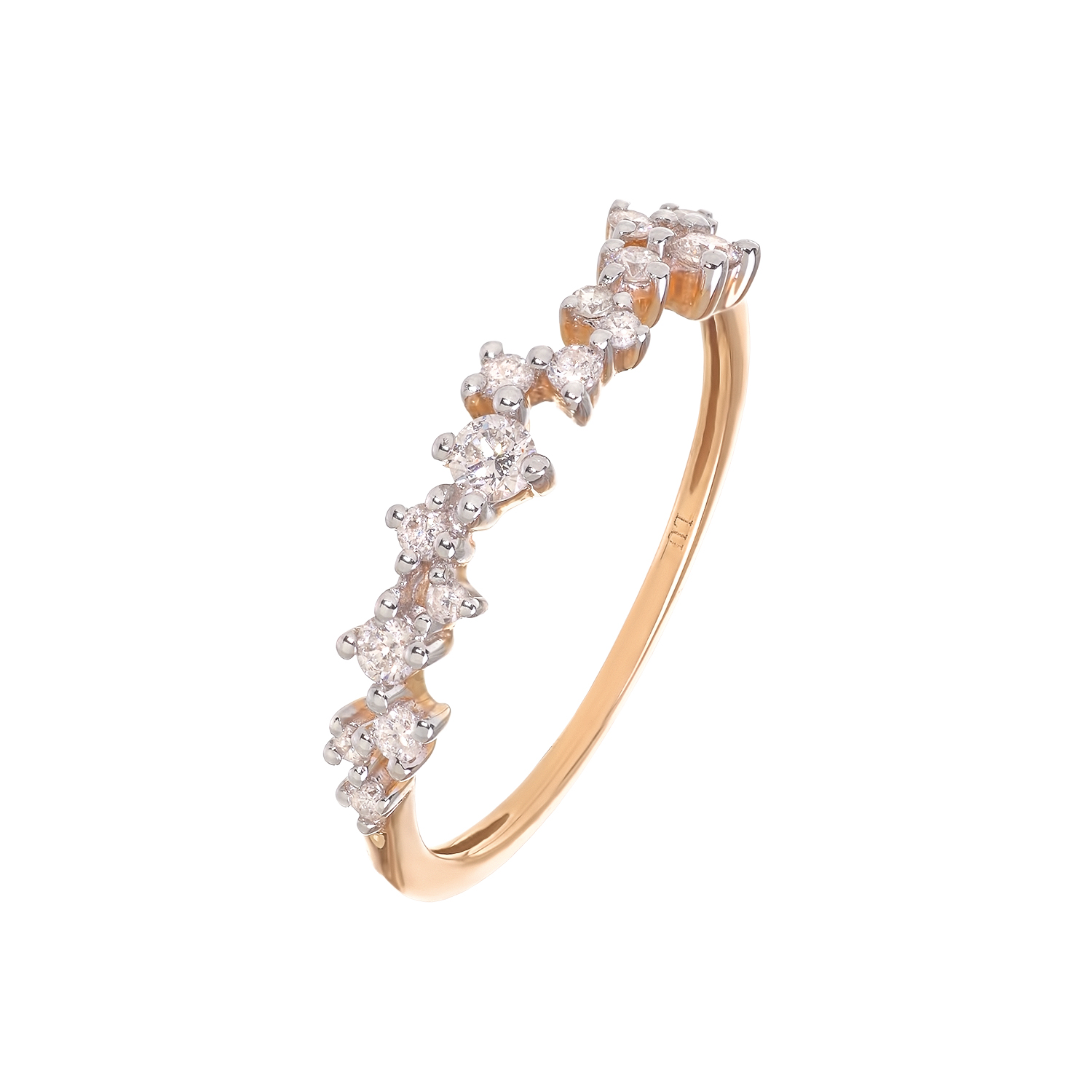 Кольцо россыпь бриллиантов в розовом золоте от магазина LunaLu