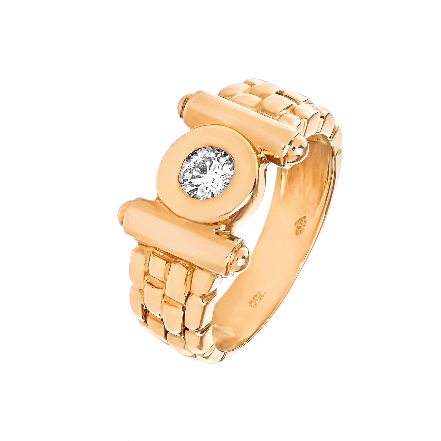 Широкое кольцо с бриллиантом и желтым золотом от магазина LunaLu