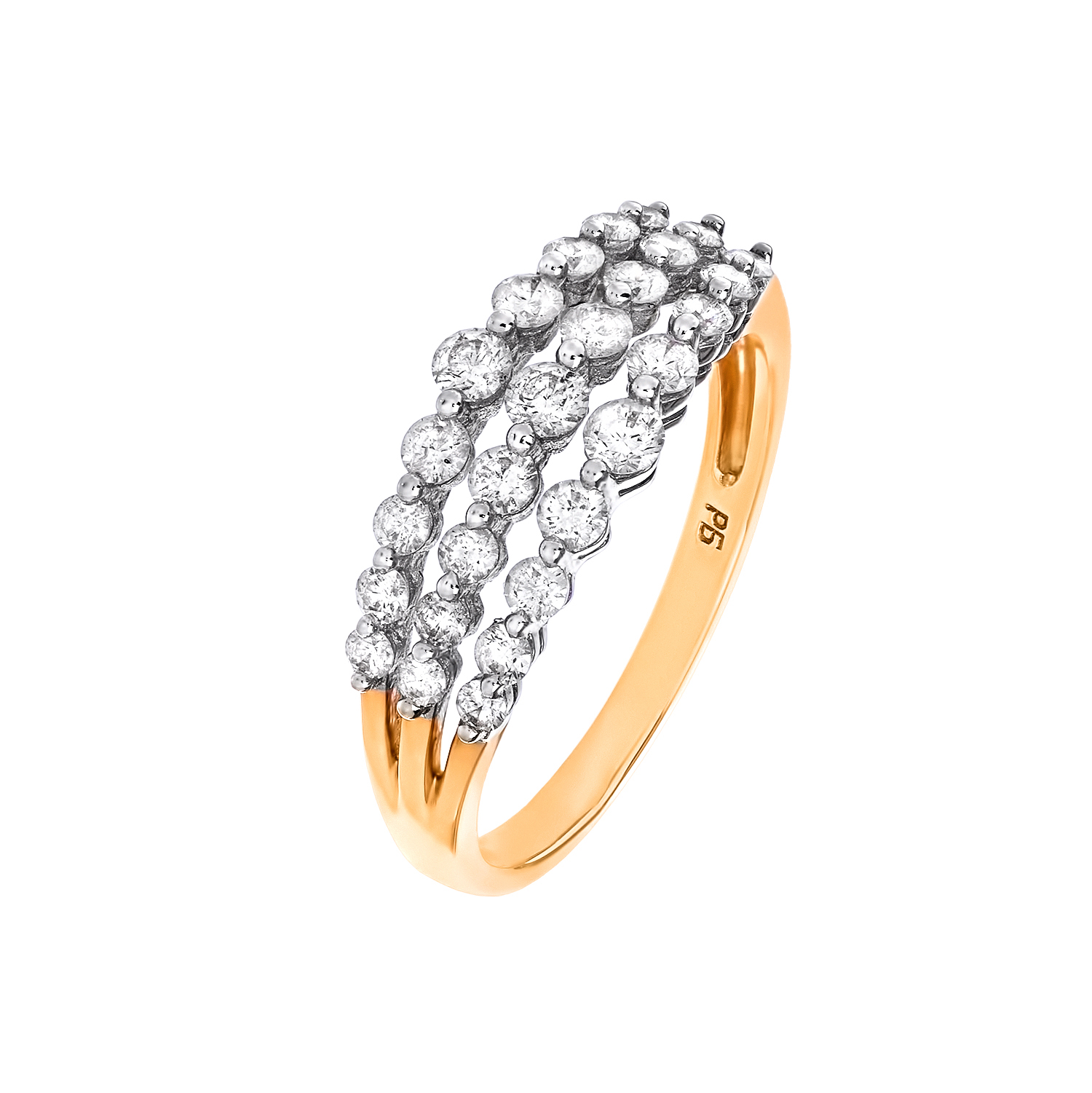 Кольцо с тремя бриллиантовыми дорожками в желтом золоте от магазина LunaLu