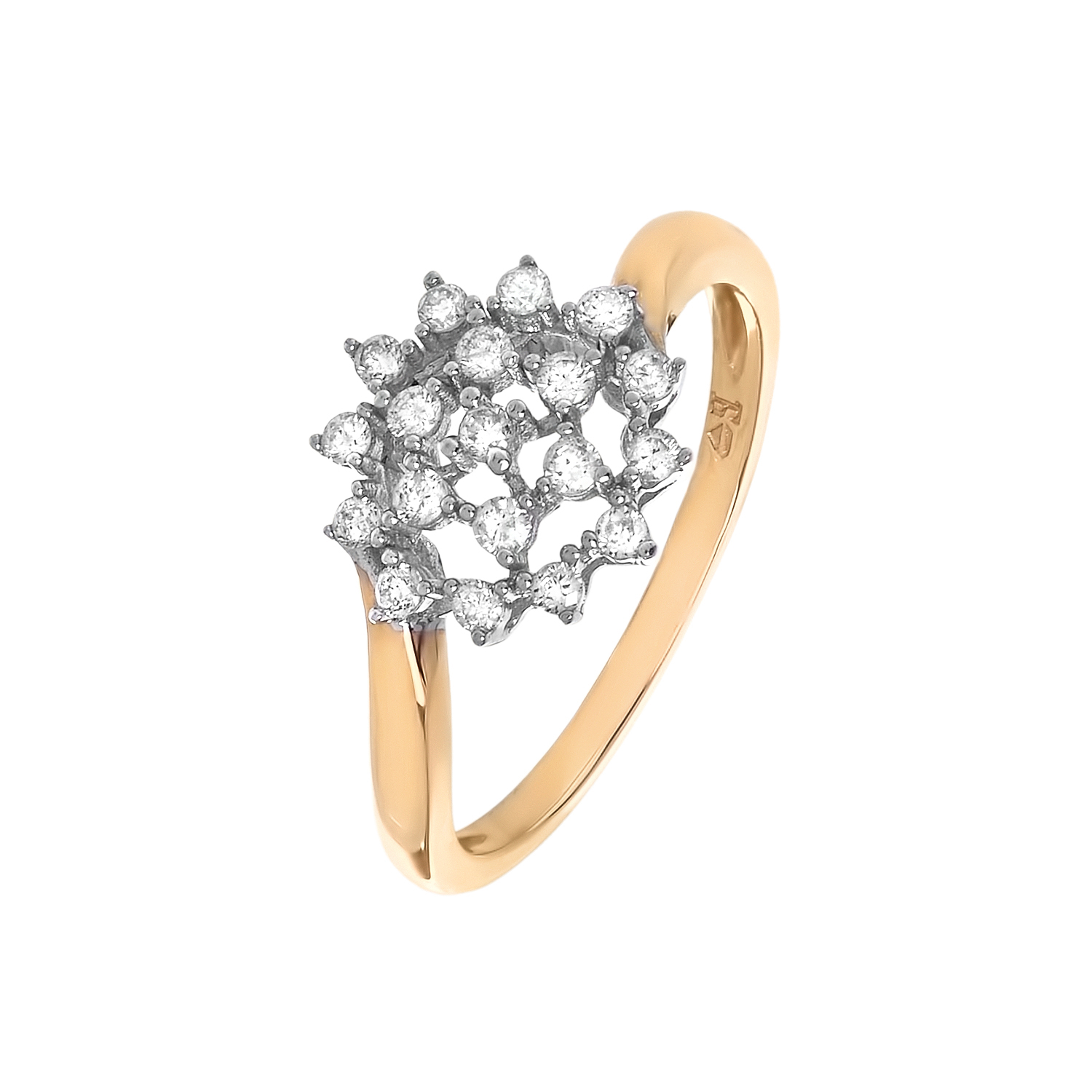 Кольцо из желтого золота с бриллиантами в форме цветка от магазина LunaLu