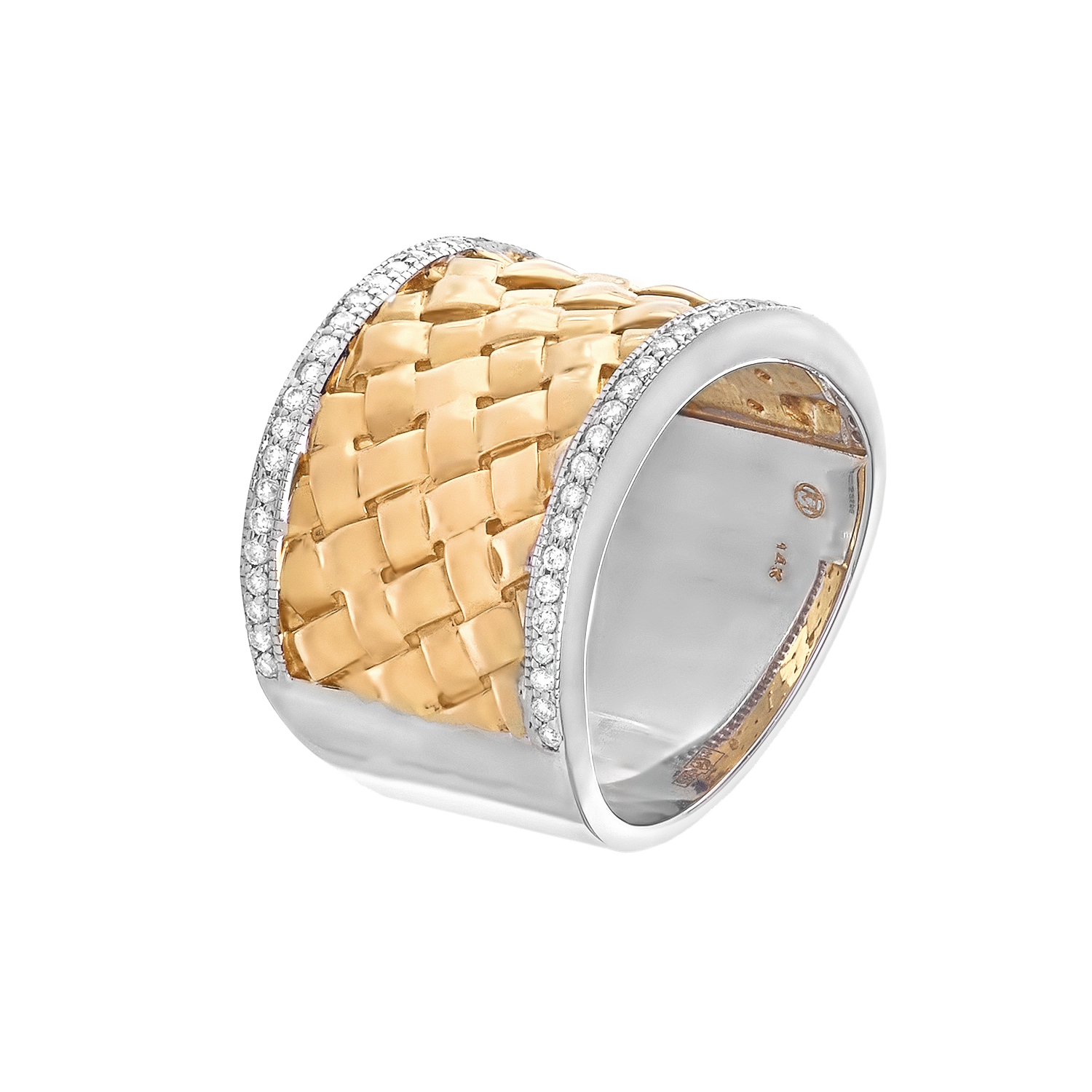 Кольцо плетеное с бриллиантами в желтом золоте от магазина LunaLu