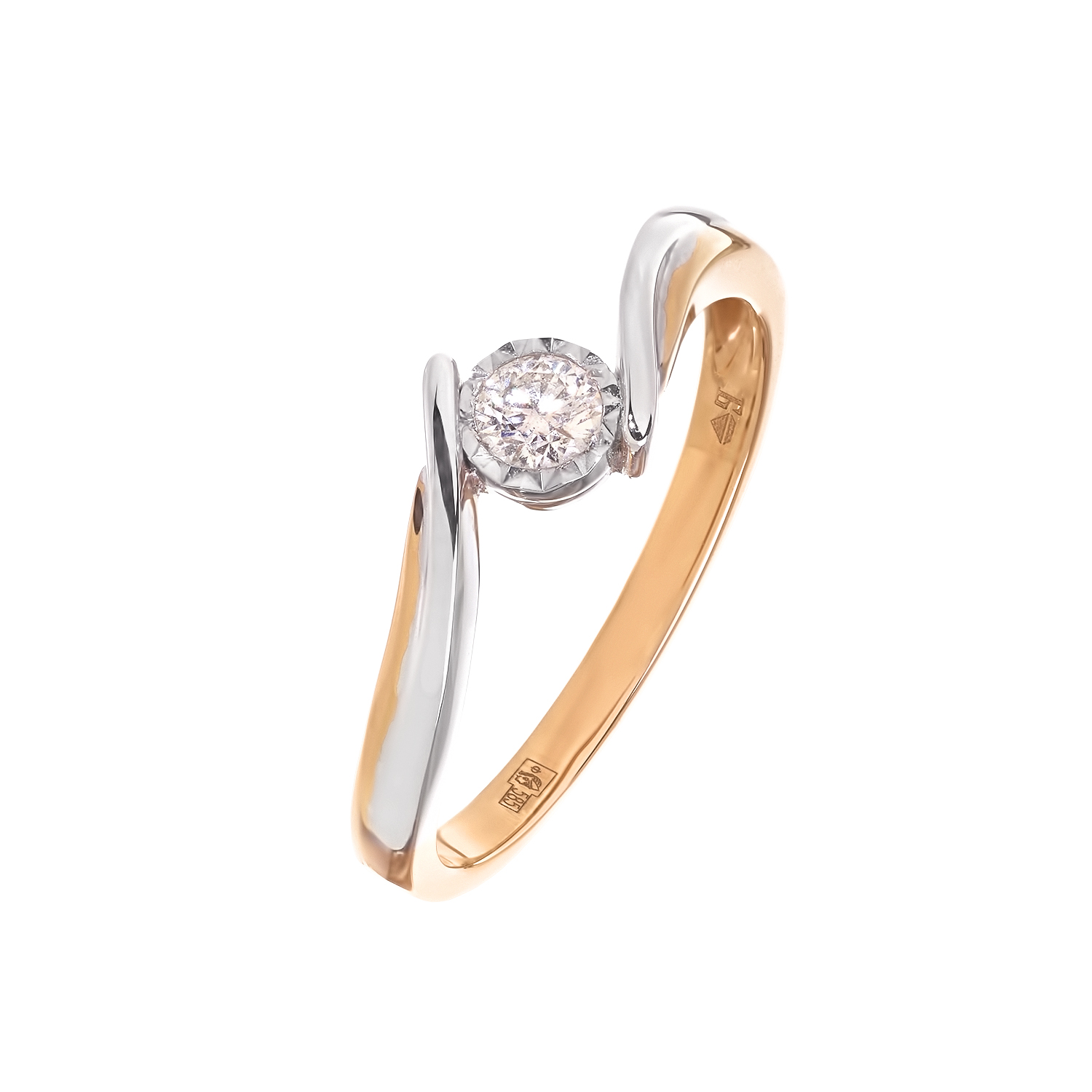 Кольцо из белого и розового золота с бриллиантом "Солнышко" от магазина LunaLu