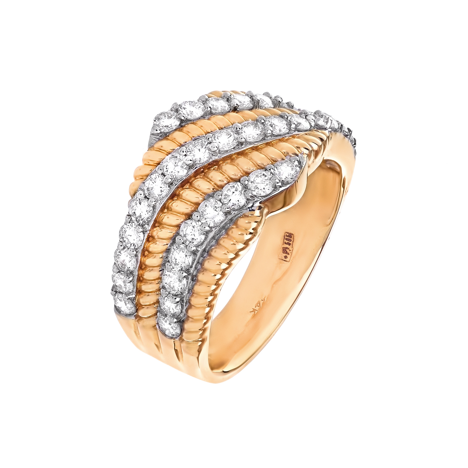 Кольцо с бриллиантовыми волнами в желтом золоте от магазина LunaLu