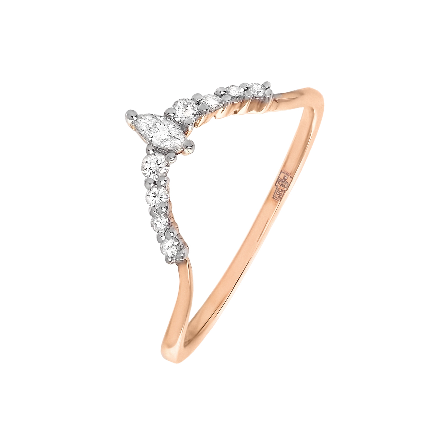 Кольцо "Принцесса" с бриллиантами в розовом золоте от магазина LunaLu