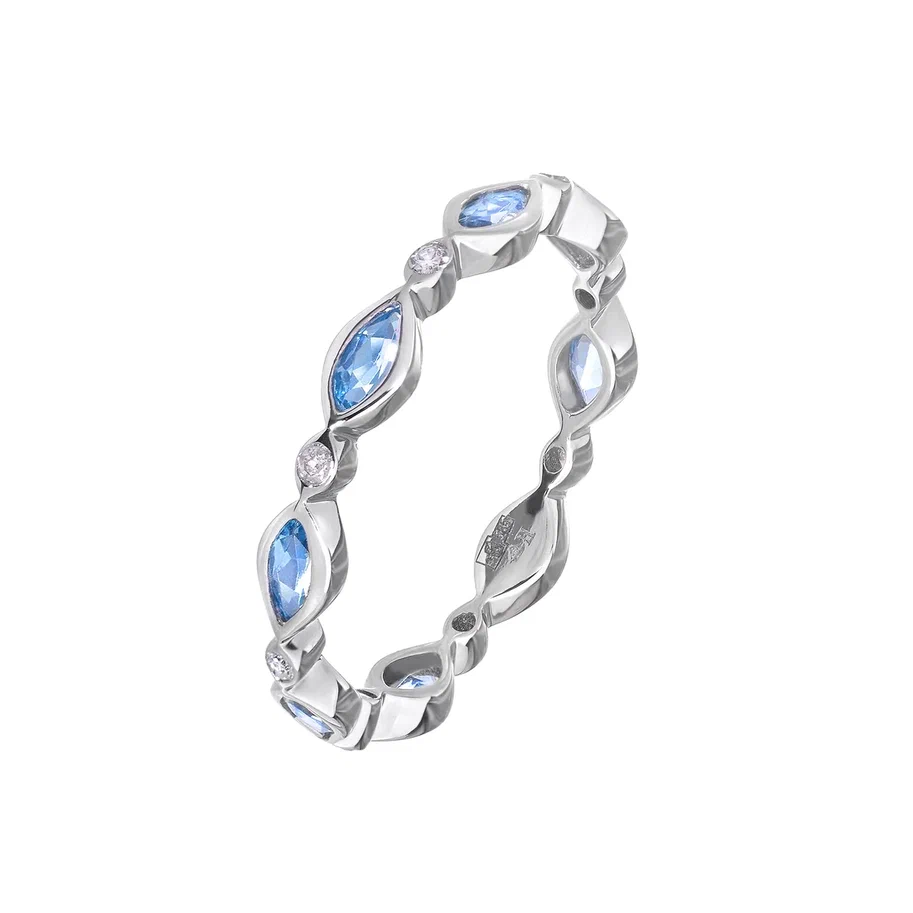Кольцо из белого золота с голубыми топазами и бриллиантами от магазина LunaLu