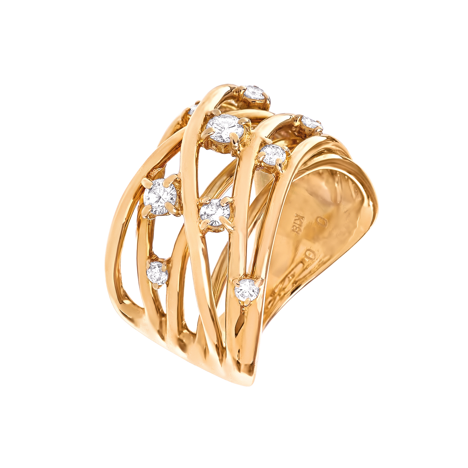 Широкое кольцо из желтого золота с россыпью бриллиантов от магазина LunaLu