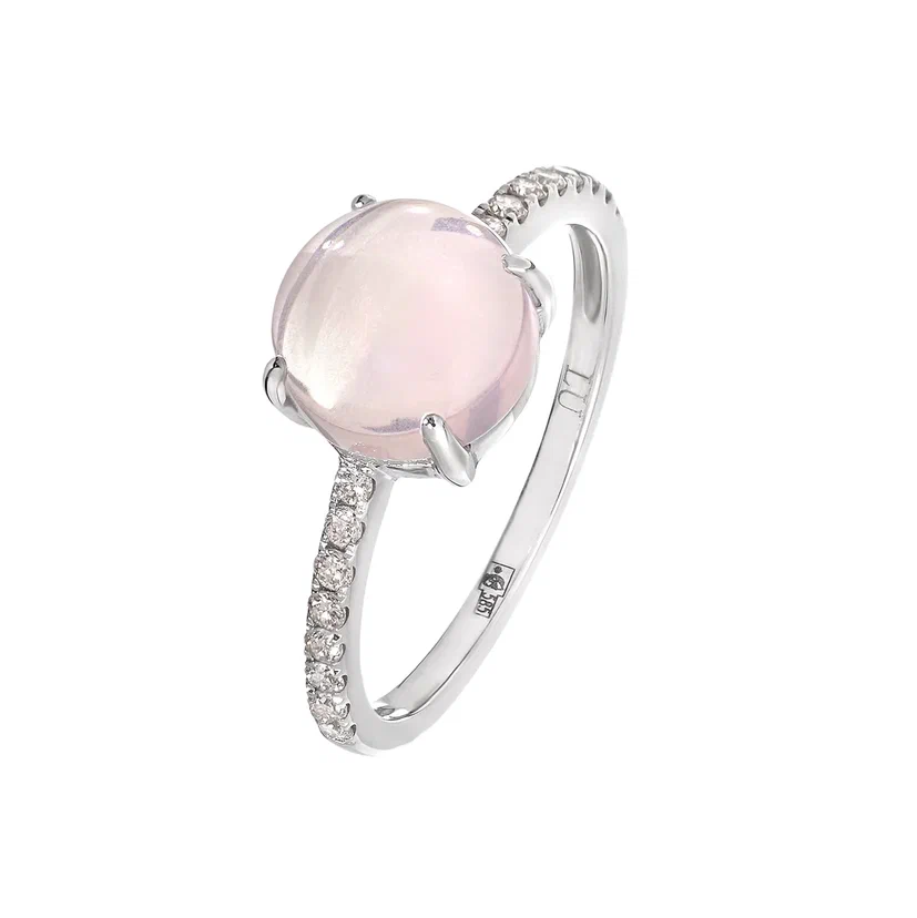 Кольцо из белого золота с розовым кварцем и бриллиантами от магазина LunaLu