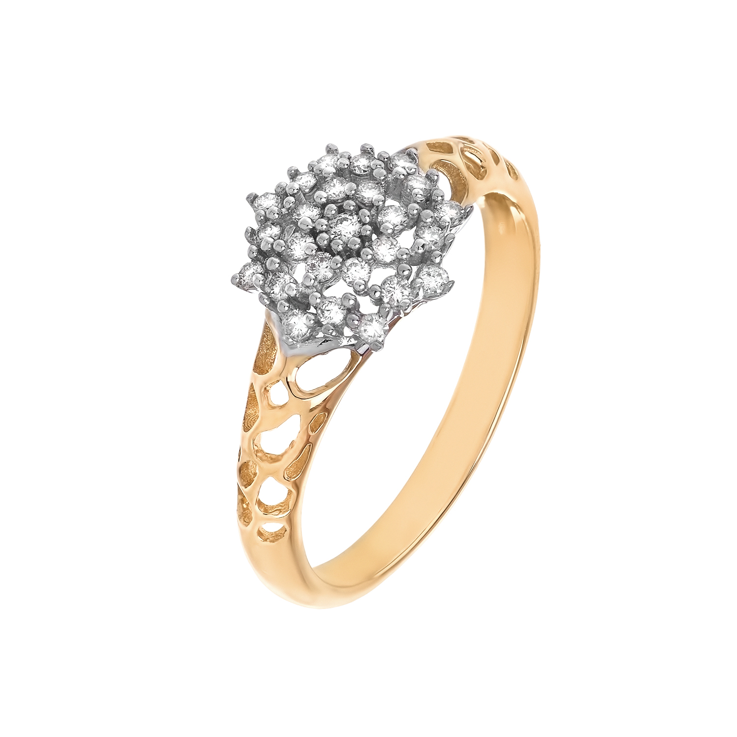 Кольцо цветок из желтого золота с бриллиантами от магазина LunaLu