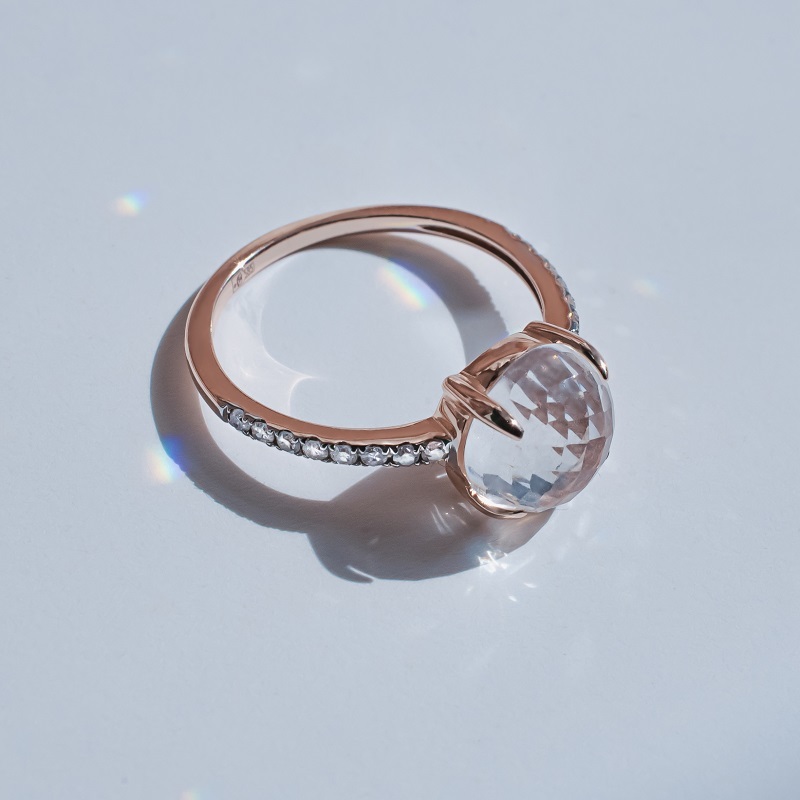 Кольцо золотое с кварцем и бриллиантами от магазина LunaLu